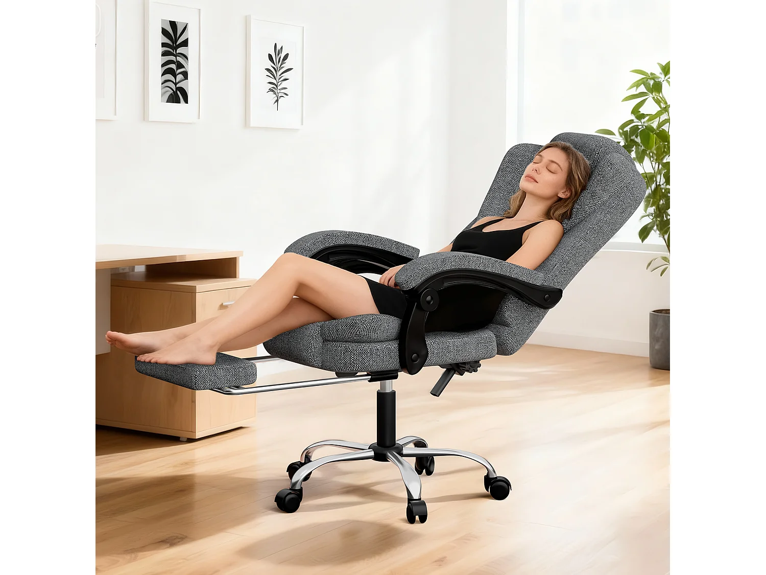 Fauteuil de bureau ergonomique à dossier haut, fauteuil de direction réglable en cuir synthétique avec fonction d'inclinaison