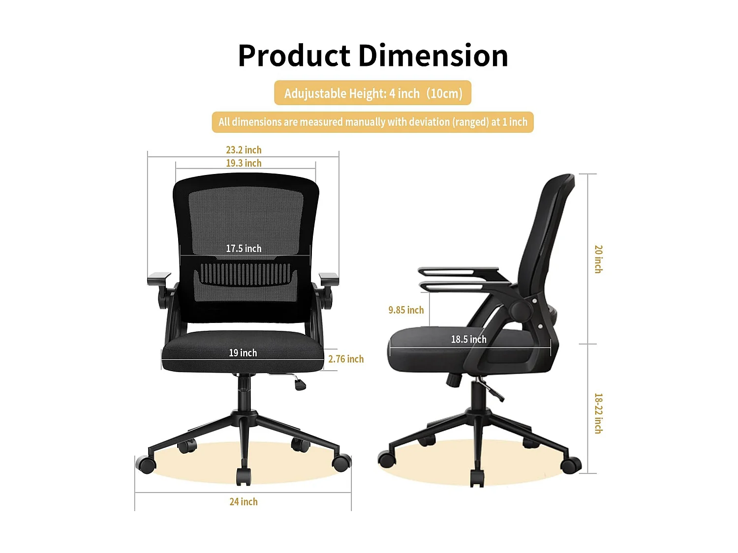 Fauteuil de bureau pivotant avec accoudoirs relevables à 90° et soutien lombaire, pour la maison ou le bureau