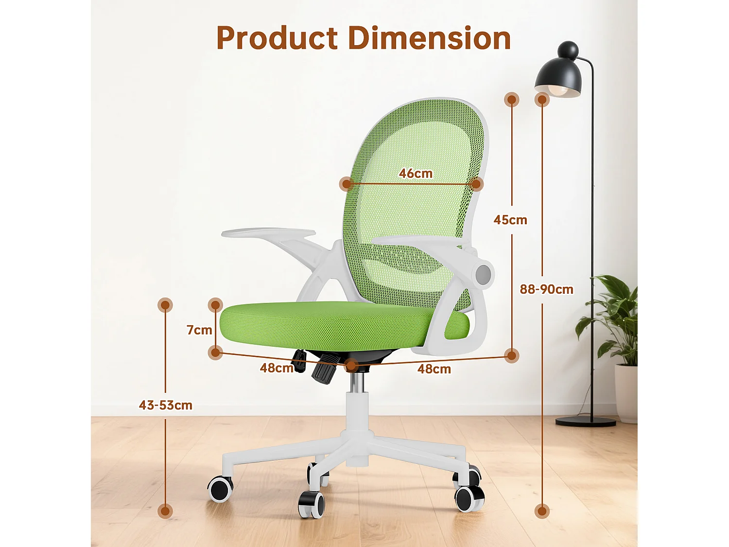 Chaise de bureau ergonomique à dossier moyen en maille, avec accoudoirs rabattables, soutien lombaire et fonction pivotante