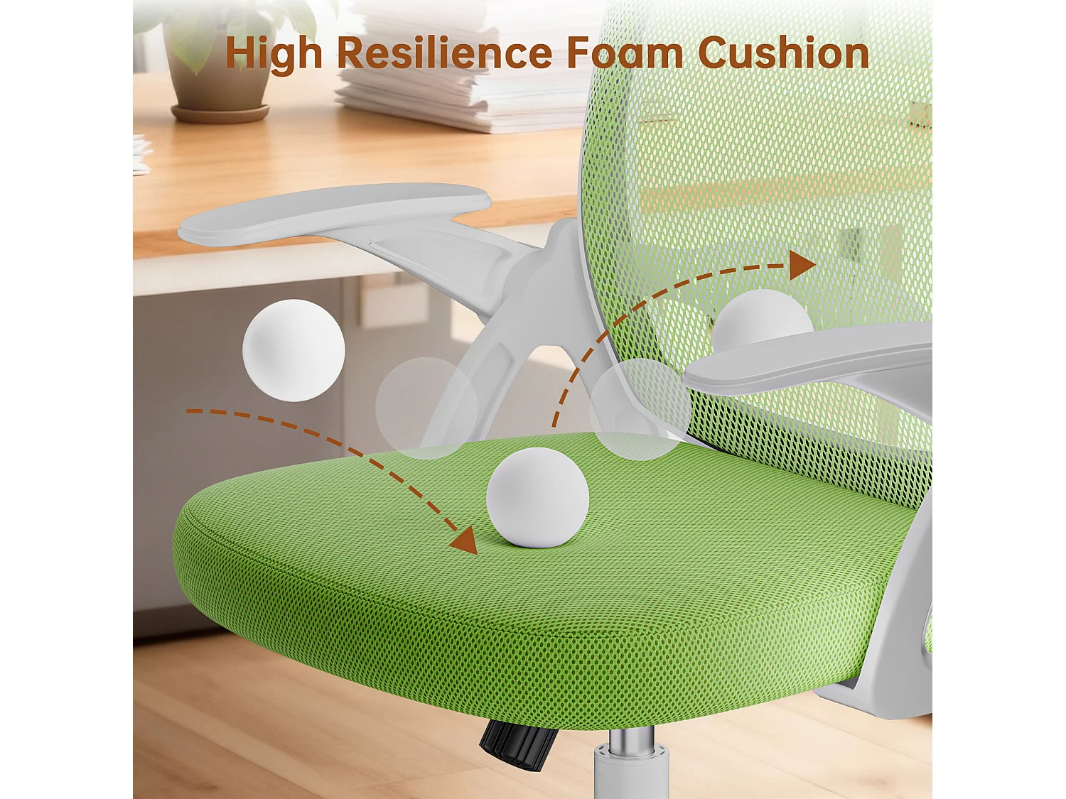 Chaise de bureau ergonomique à dossier moyen en maille, avec accoudoirs rabattables, soutien lombaire et fonction pivotante