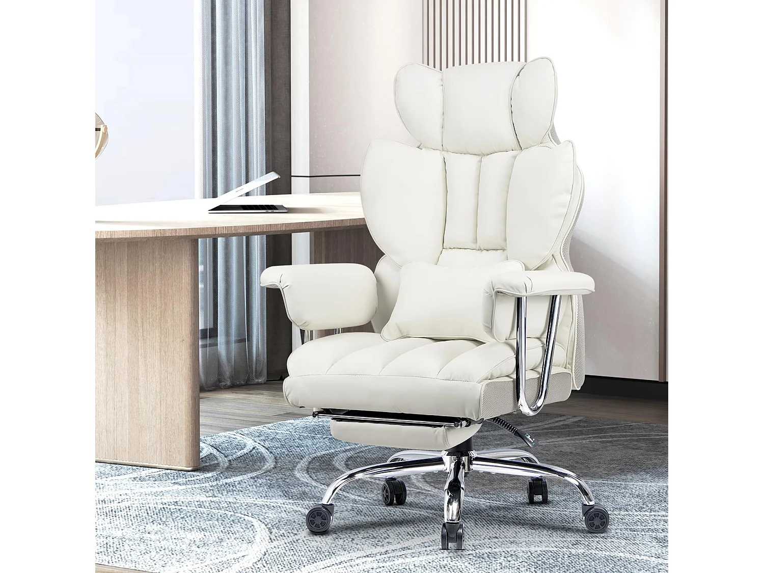 Fauteuil de bureau pivotant ergonomique en cuir à dossier haut avec repose-pieds, pour le bureau à domicile