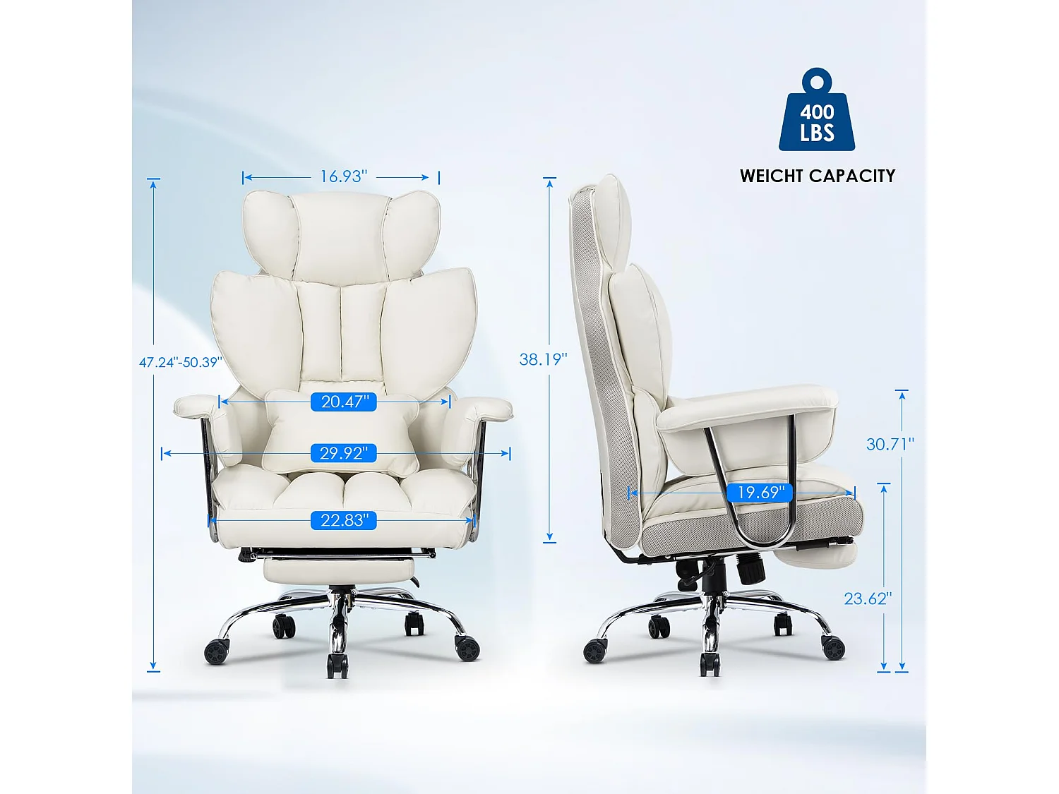 Fauteuil de bureau pivotant ergonomique en cuir à dossier haut avec repose-pieds, pour le bureau à domicile