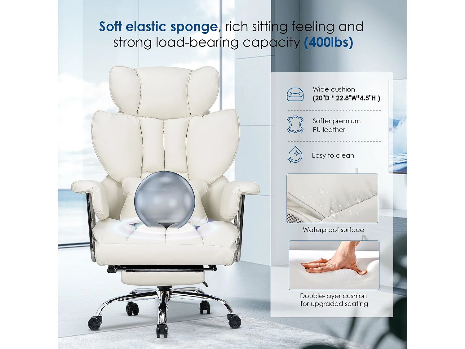 Fauteuil de bureau pivotant ergonomique en cuir à dossier haut avec repose-pieds, pour le bureau à domicile
