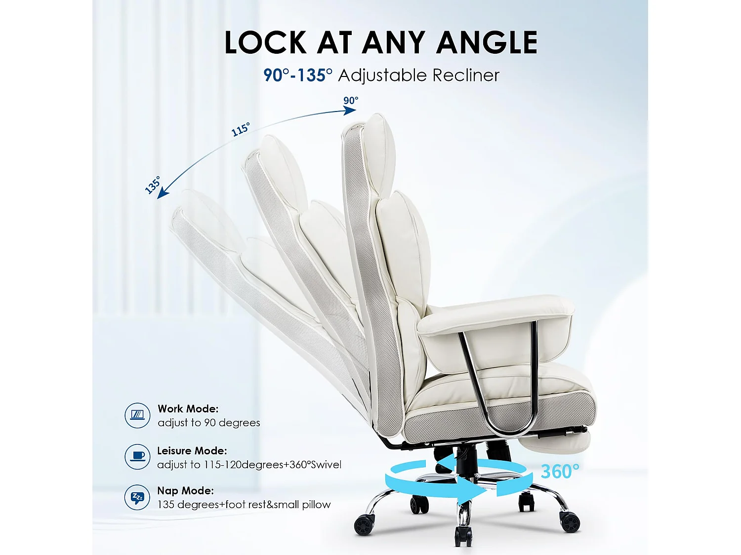 Fauteuil de bureau pivotant ergonomique en cuir à dossier haut avec repose-pieds, pour le bureau à domicile