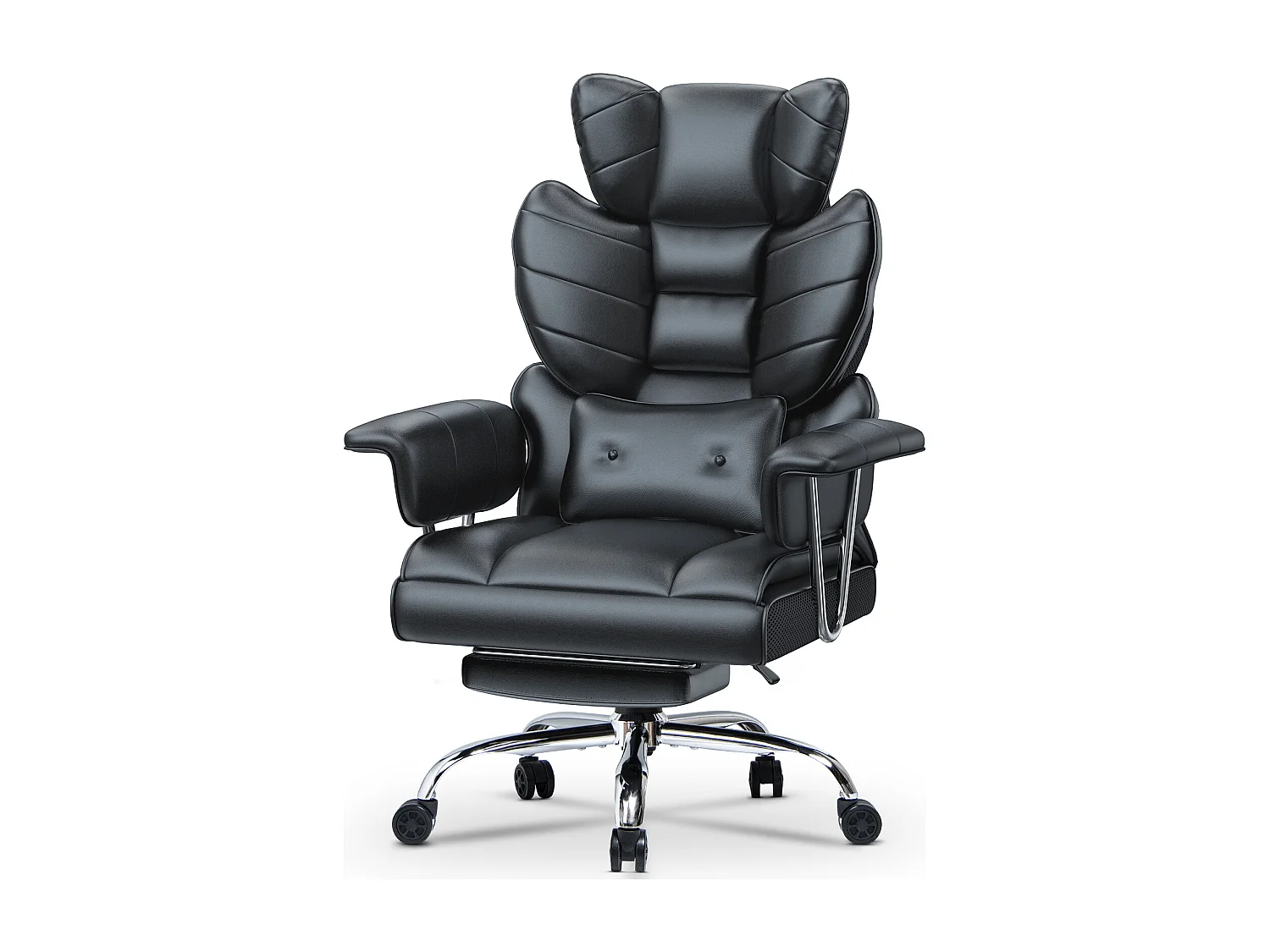 Chaise de bureau ergonomique avec dossier à ailes réglable, soutien lombaire en similicuir et repose-pieds, pour le bureau à domicile