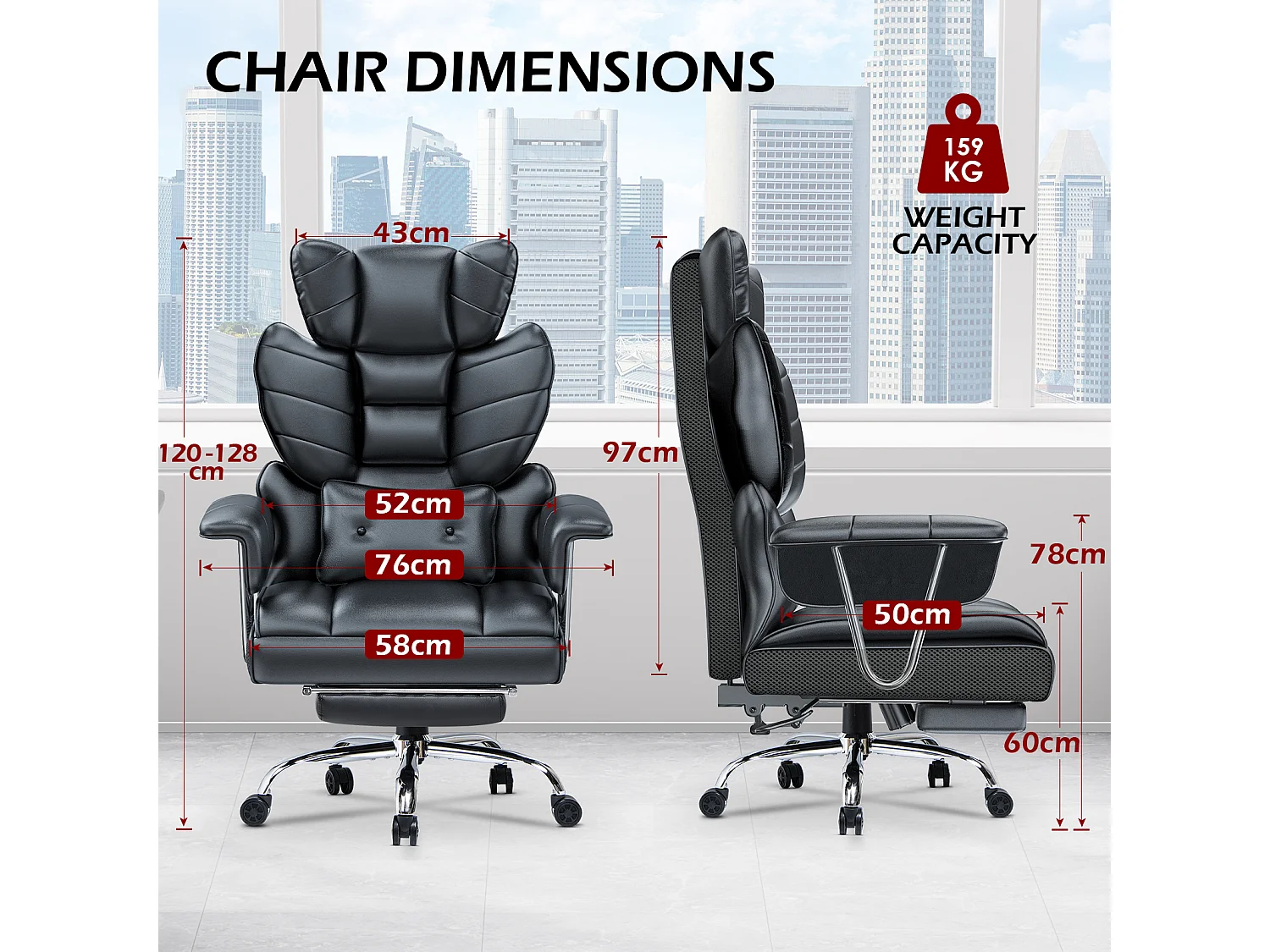 Chaise de bureau ergonomique avec dossier à ailes réglable, soutien lombaire en similicuir et repose-pieds, pour le bureau à domicile