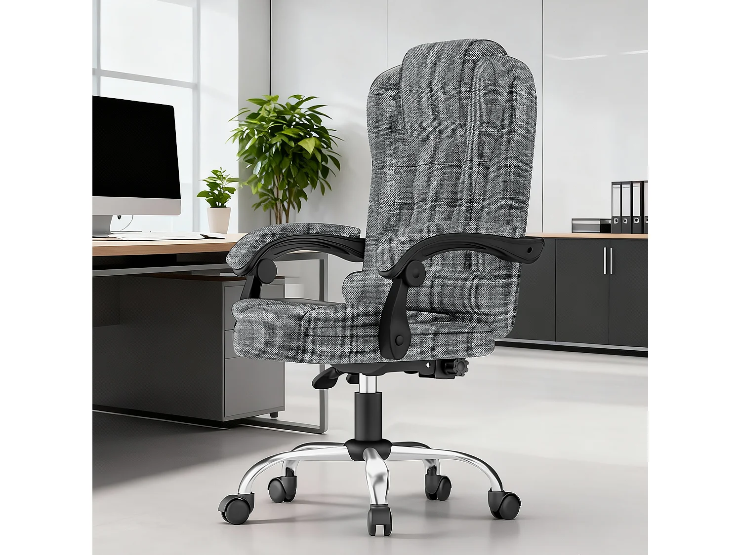Fauteuil de bureau pivotant moderne à hauteur réglable avec large assise rembourrée
