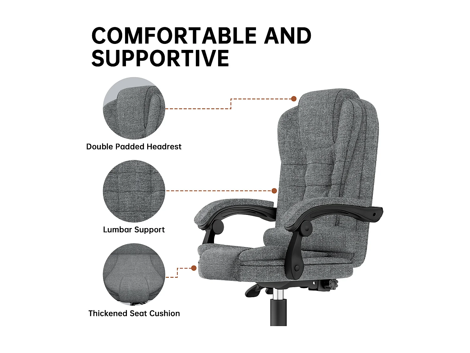 Fauteuil de bureau pivotant moderne à hauteur réglable avec large assise rembourrée