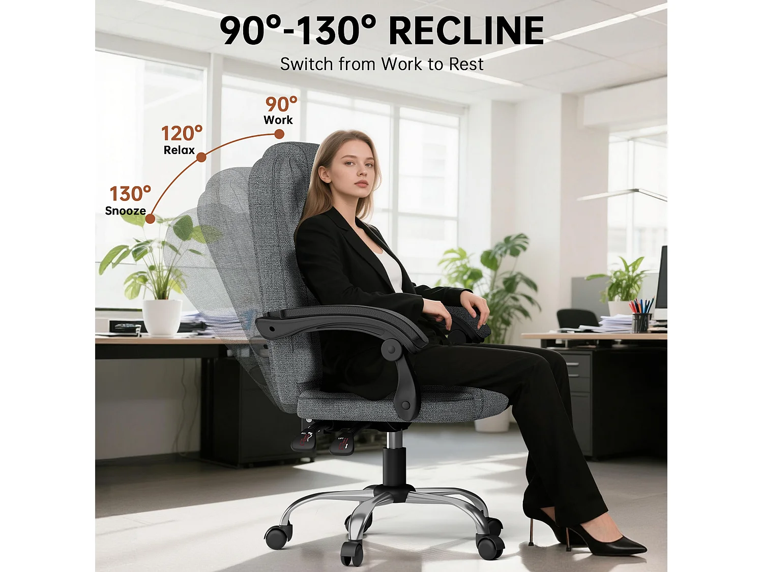 Fauteuil de bureau pivotant moderne à hauteur réglable avec large assise rembourrée