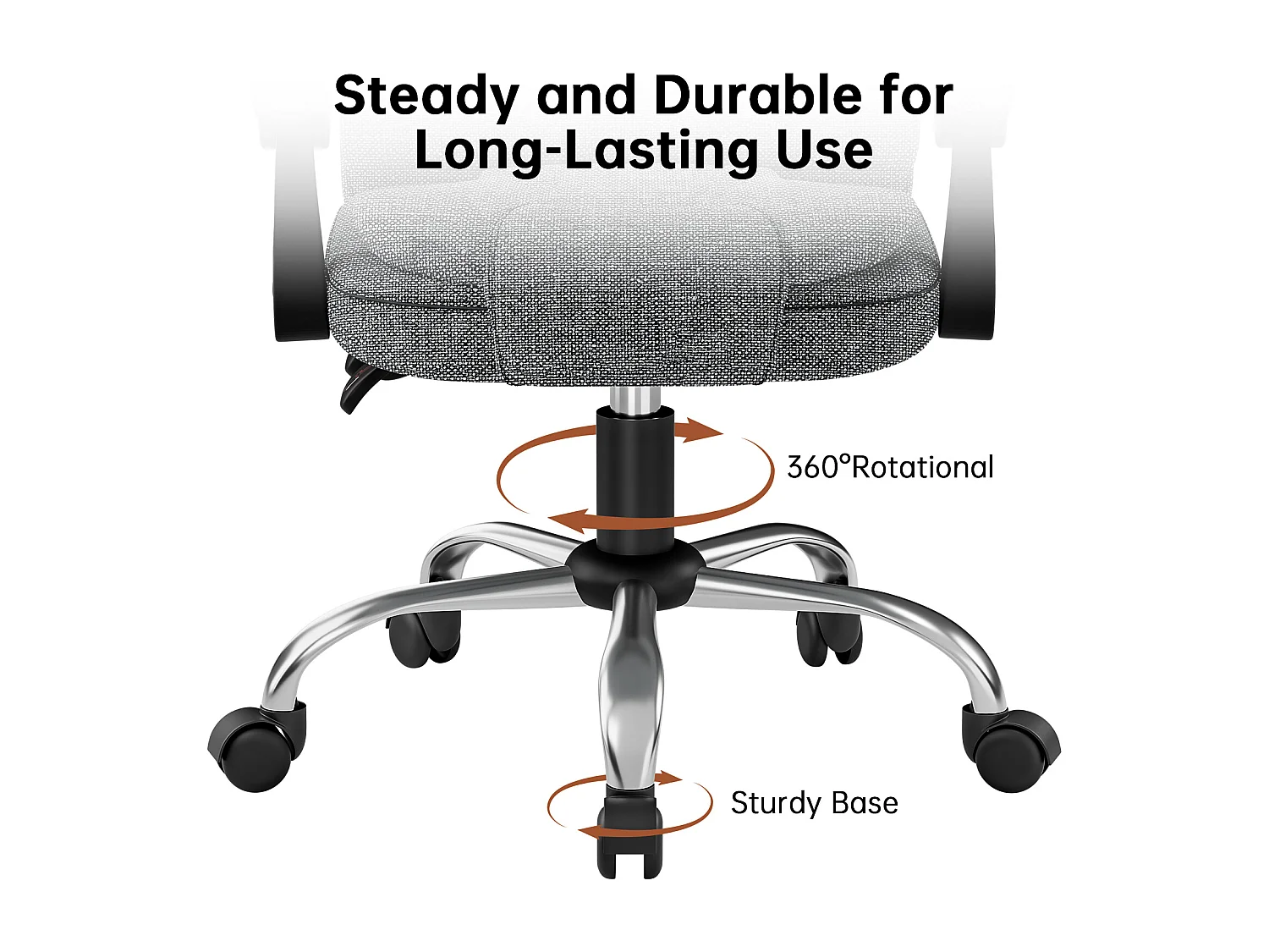 Fauteuil de bureau pivotant moderne à hauteur réglable avec large assise rembourrée