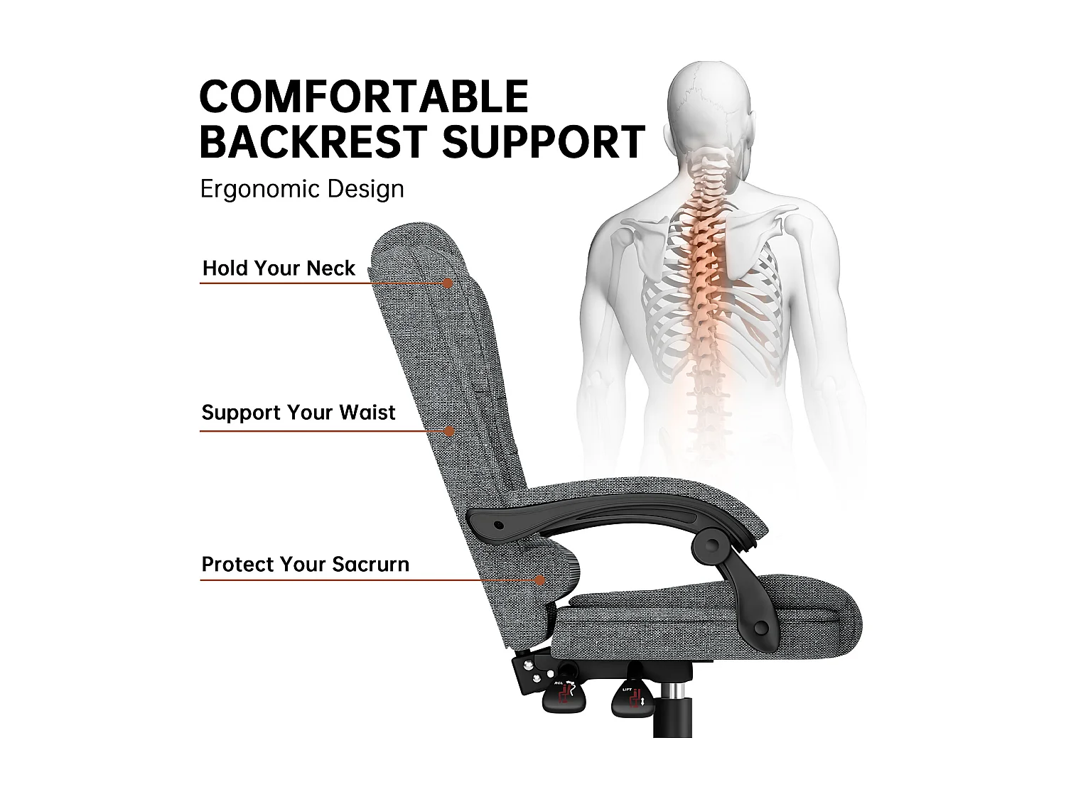 Fauteuil de bureau pivotant moderne à hauteur réglable avec large assise rembourrée