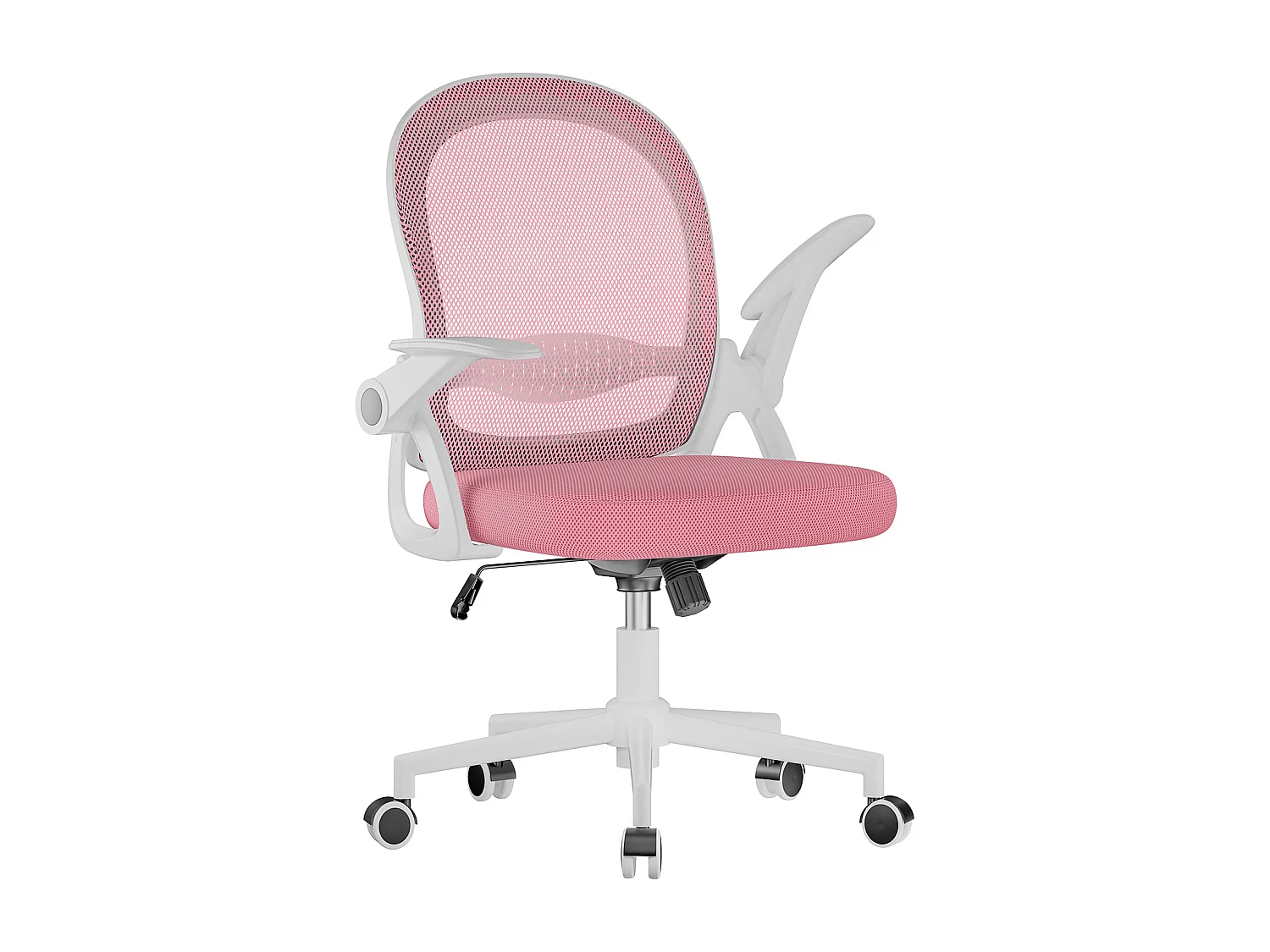 Chaise de bureau ergonomique à dossier moyen en maille, avec accoudoirs rabattables, soutien lombaire et fonction pivotante