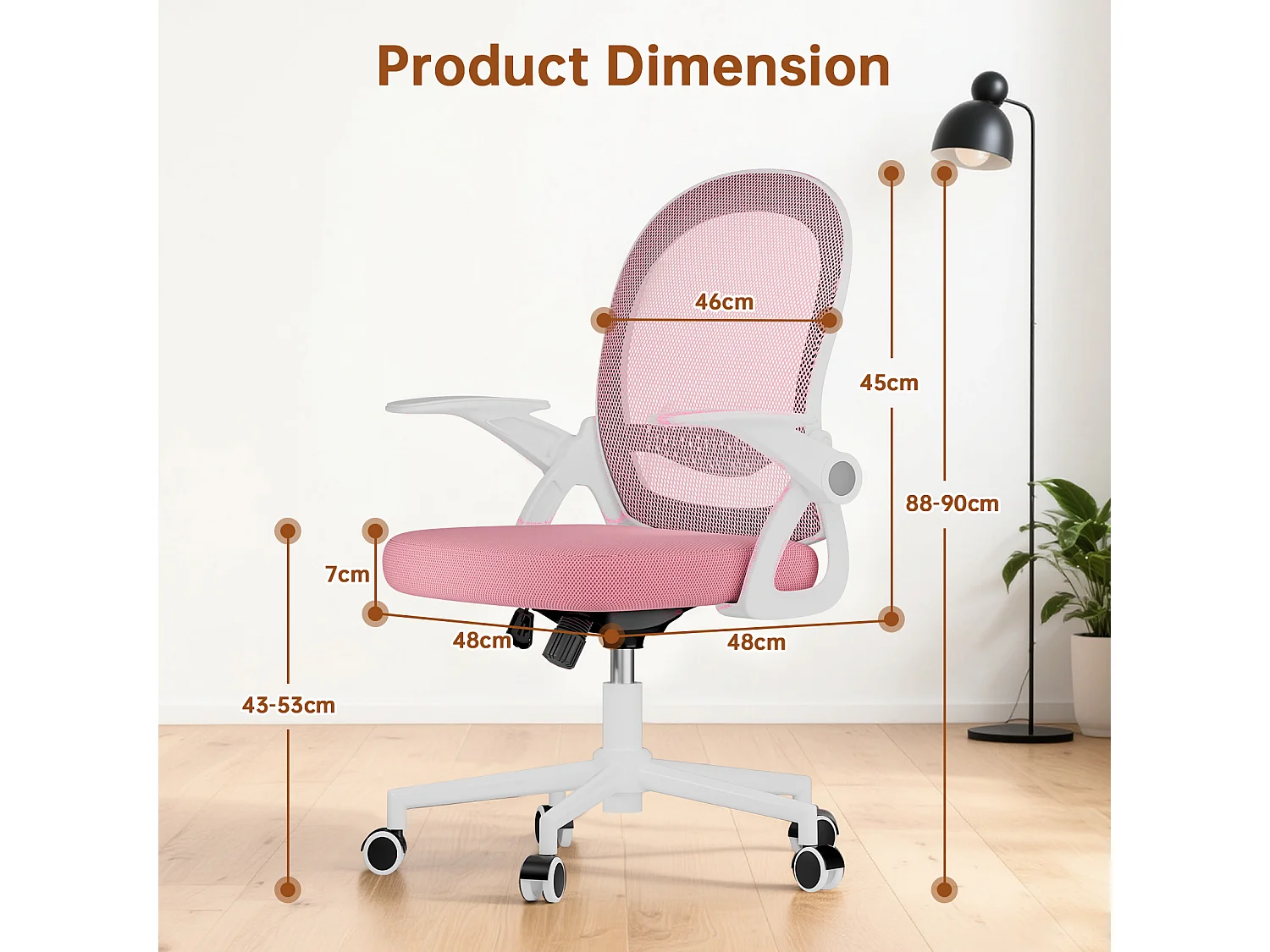 Chaise de bureau ergonomique à dossier moyen en maille, avec accoudoirs rabattables, soutien lombaire et fonction pivotante
