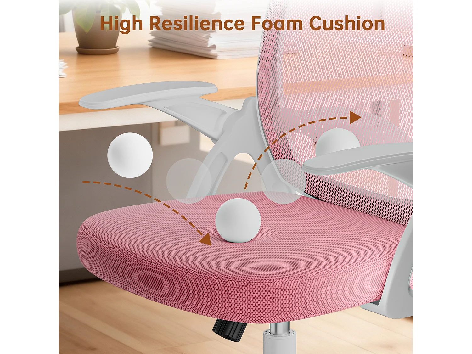 Chaise de bureau ergonomique à dossier moyen en maille, avec accoudoirs rabattables, soutien lombaire et fonction pivotante