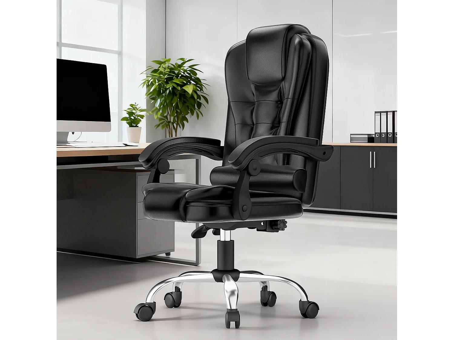 Fauteuil de bureau pivotant moderne à hauteur réglable avec large assise rembourrée