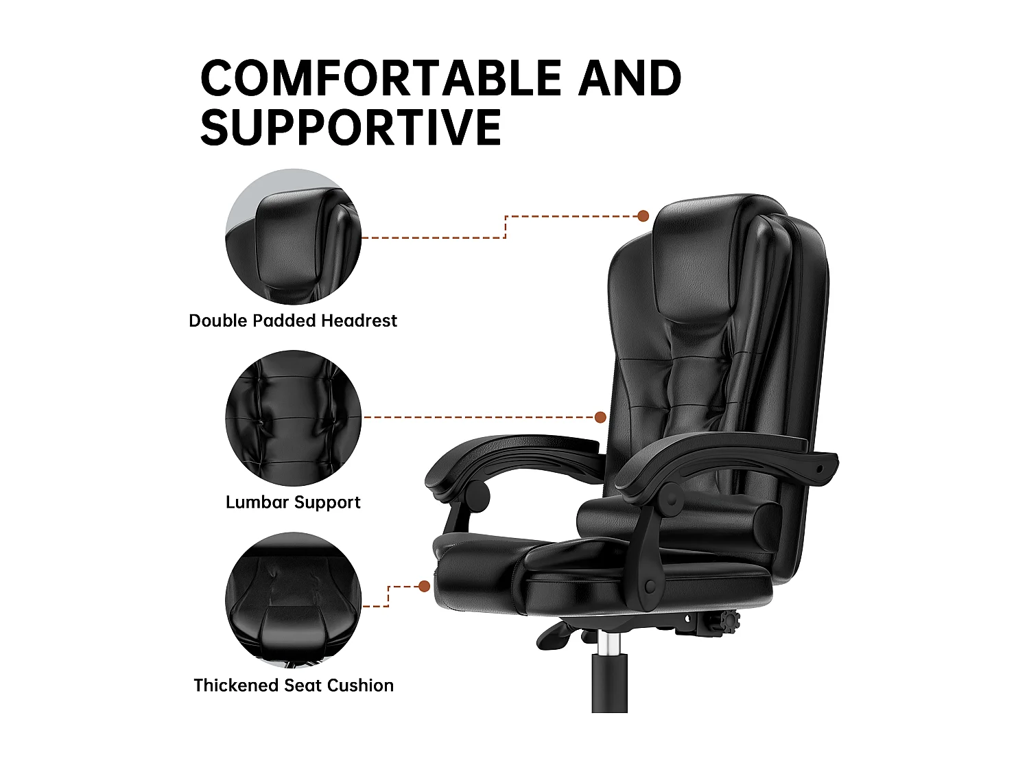 Fauteuil de bureau pivotant moderne à hauteur réglable avec large assise rembourrée