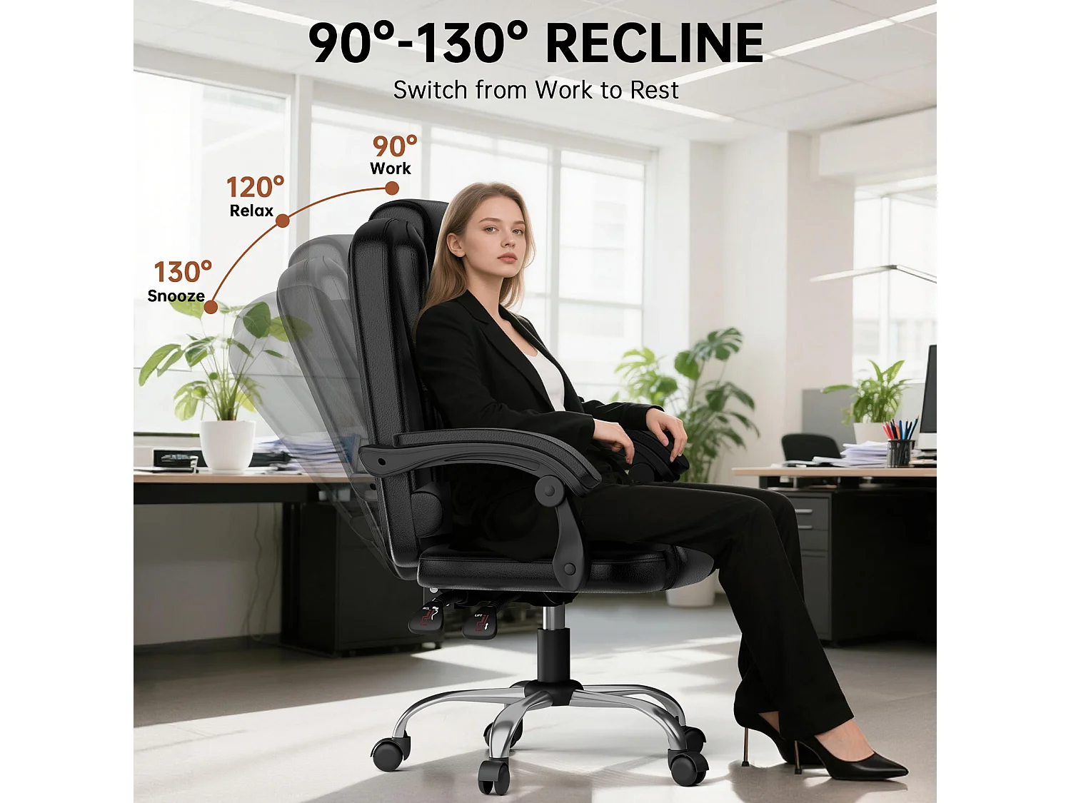 Fauteuil de bureau pivotant moderne à hauteur réglable avec large assise rembourrée