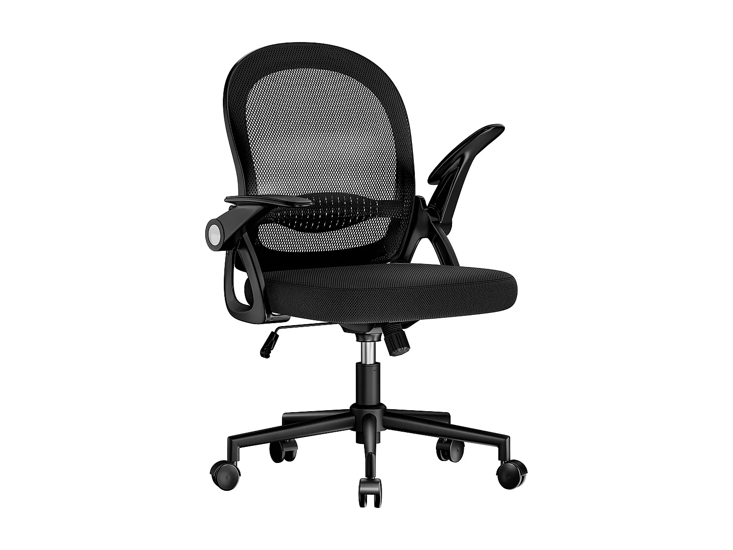 Chaise de bureau ergonomique à dossier moyen en maille, avec accoudoirs rabattables, soutien lombaire et fonction pivotante