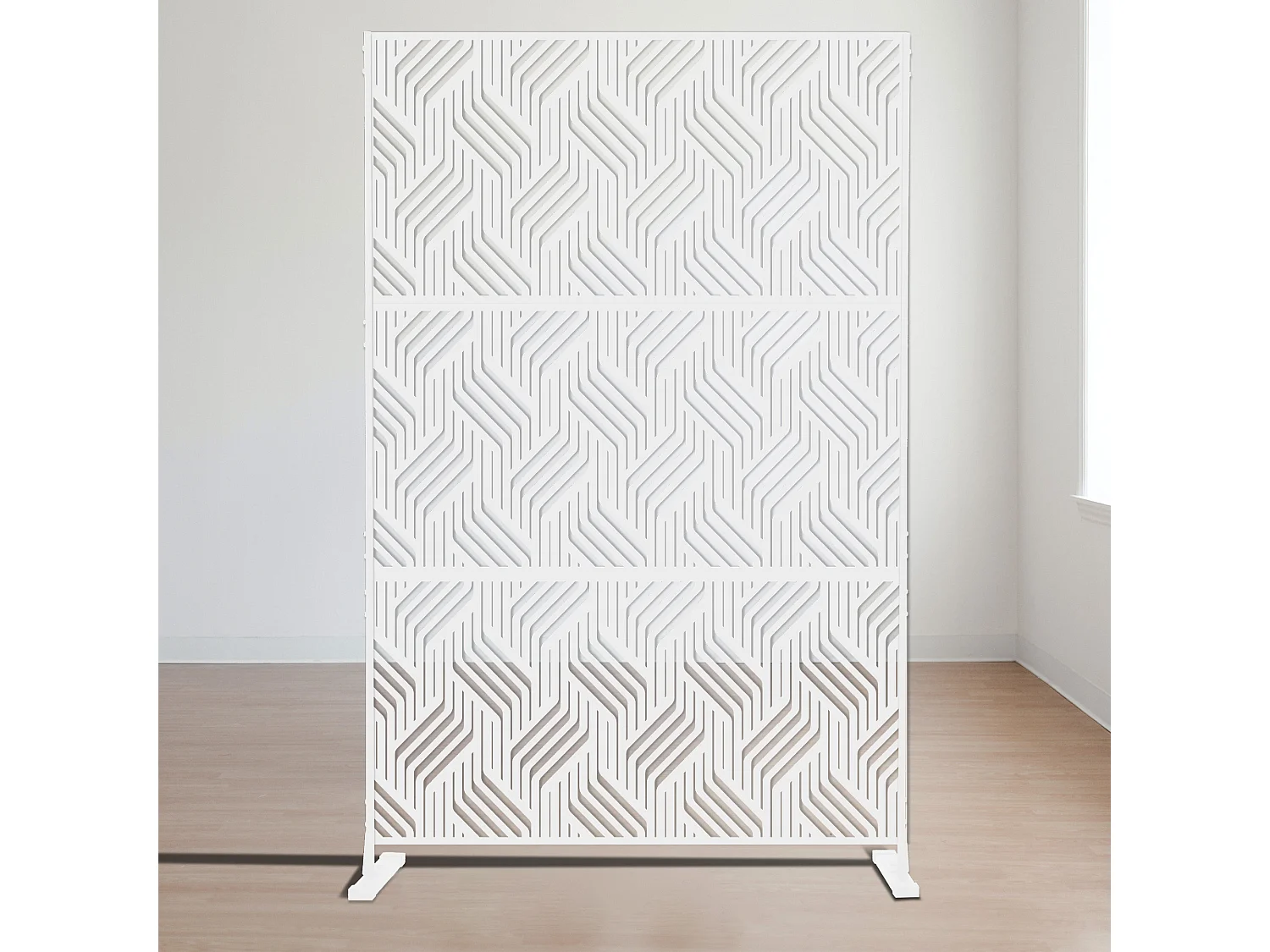 Panneau décoratif en métal, cloison séparatrice d’extérieur ou d’intérieur, panneau brise-vue, paravent en acier, design moderne - Blanc/Motif