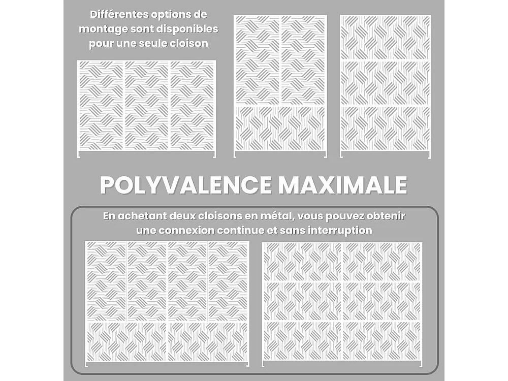 Panneau décoratif en métal, cloison séparatrice d’extérieur ou d’intérieur, panneau brise-vue, paravent en acier, design moderne - Blanc/Motif