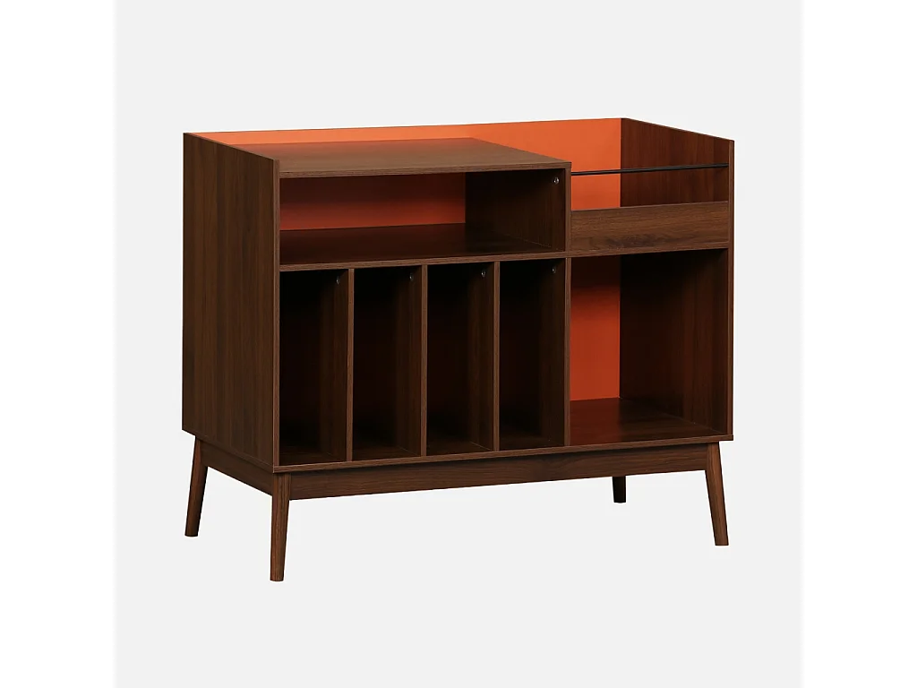 Meuble vinyle vintage bicolore décor bois et fond coloré 100cm orange - Nepal