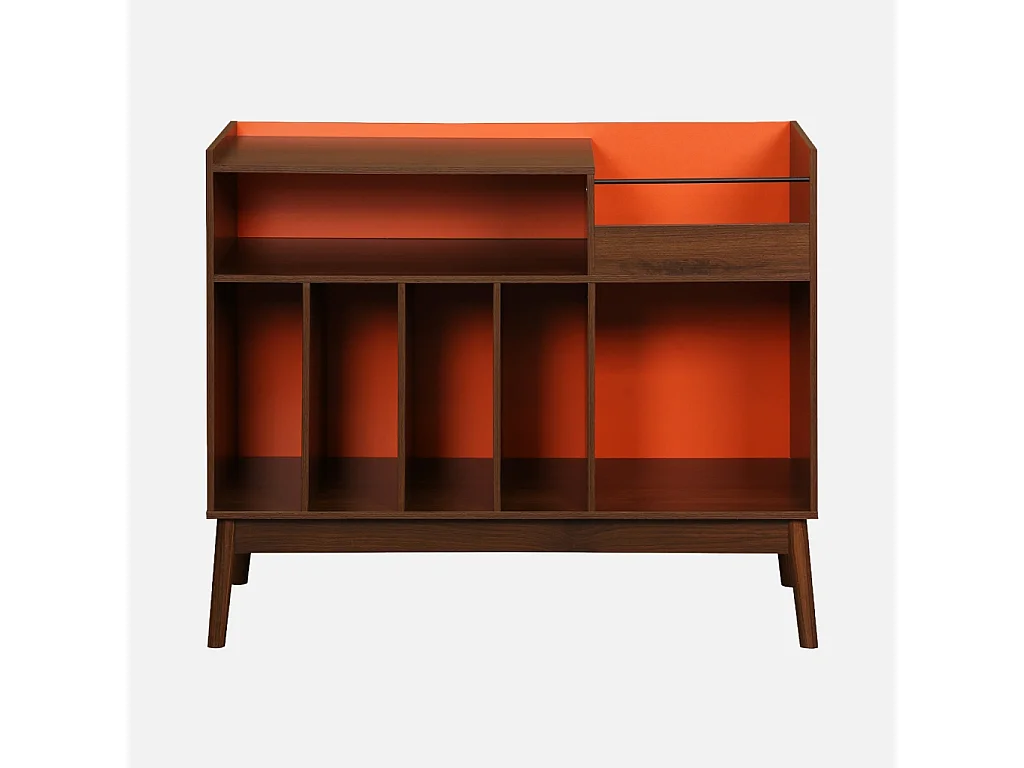 Meuble vinyle vintage bicolore décor bois et fond coloré 100cm orange - Nepal
