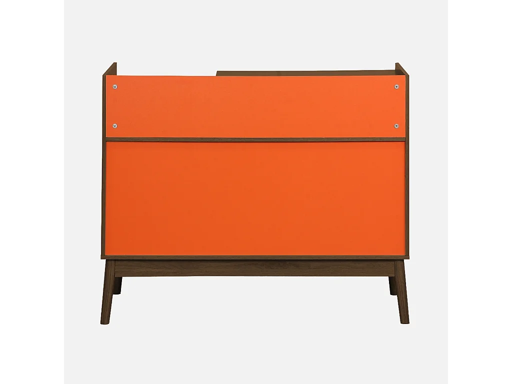 Meuble vinyle vintage bicolore décor bois et fond coloré 100cm orange - Nepal