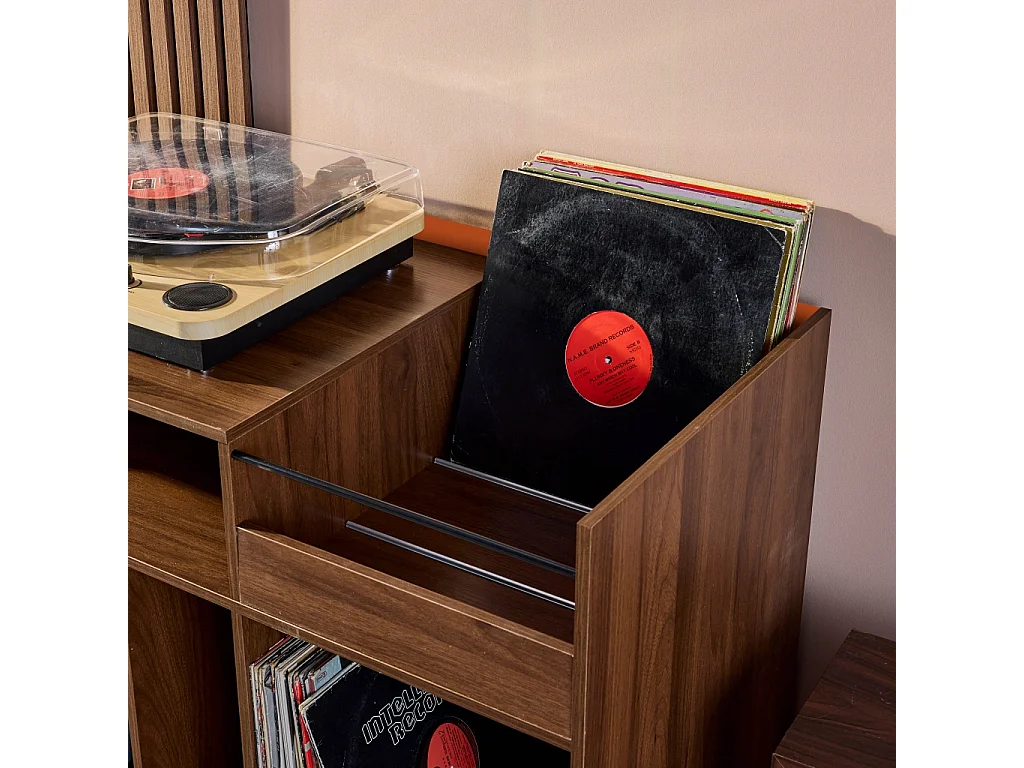Meuble vinyle vintage bicolore décor bois et fond coloré 100cm orange - Nepal