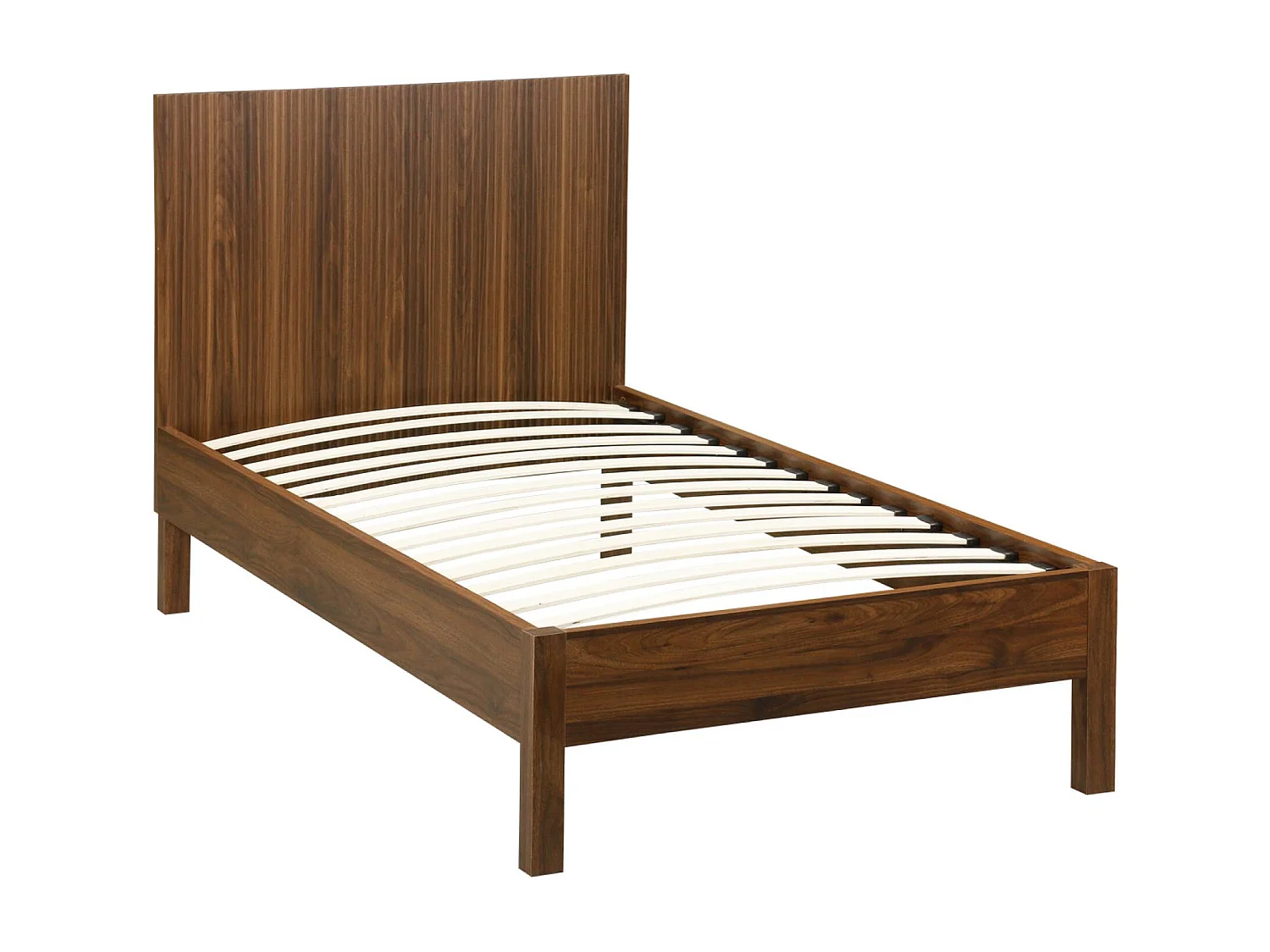 Letto con rete a doghe e testiera 90x190cm decorazione legno, noce