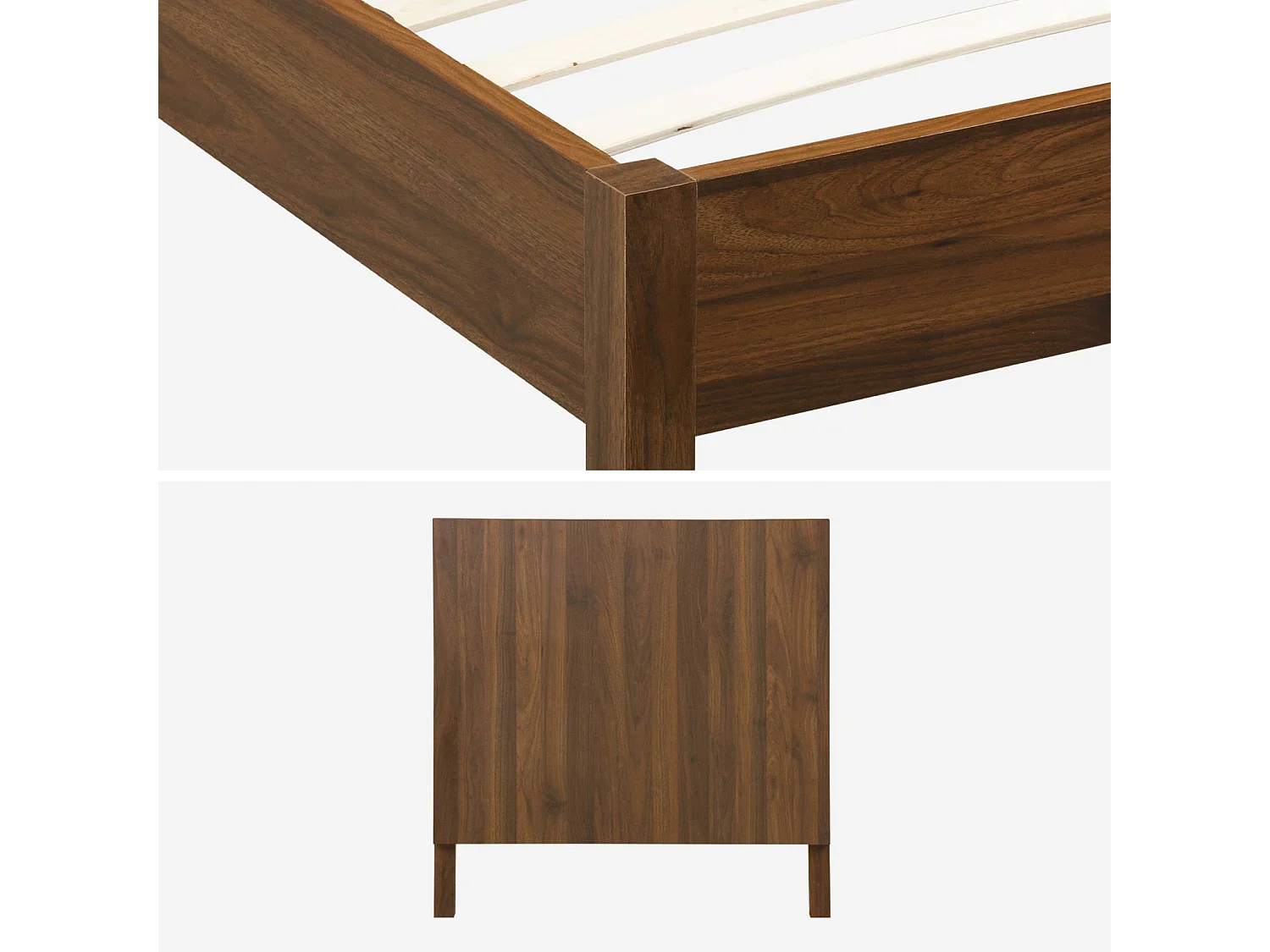 Letto con rete a doghe e testiera 90x190cm decorazione legno, noce