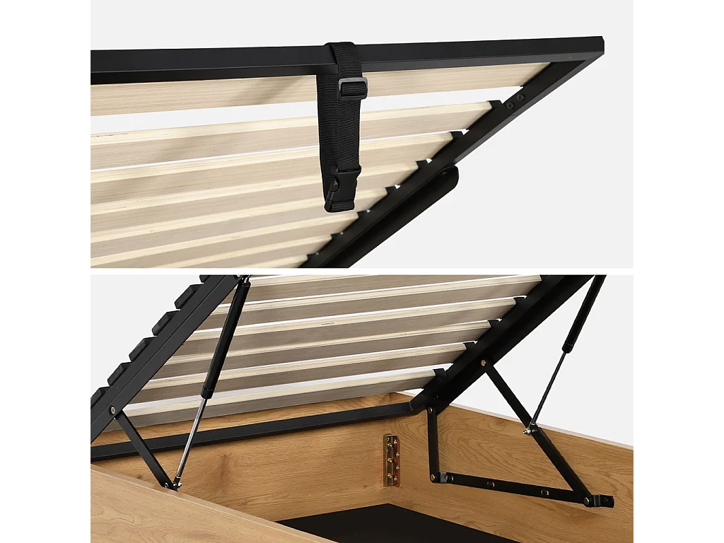 Letto contenitore con rete a doghe 90x190cm decorazione legno, quercia