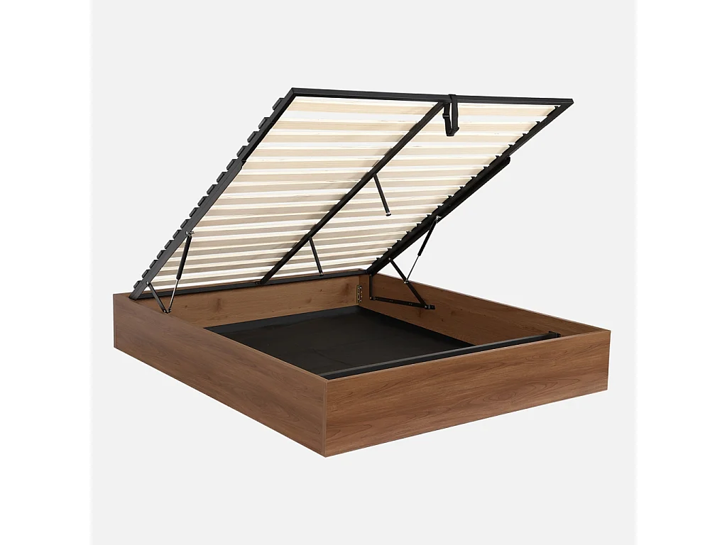Cama con cajón y somier de láminas 160x200cm,  decorado en madera
