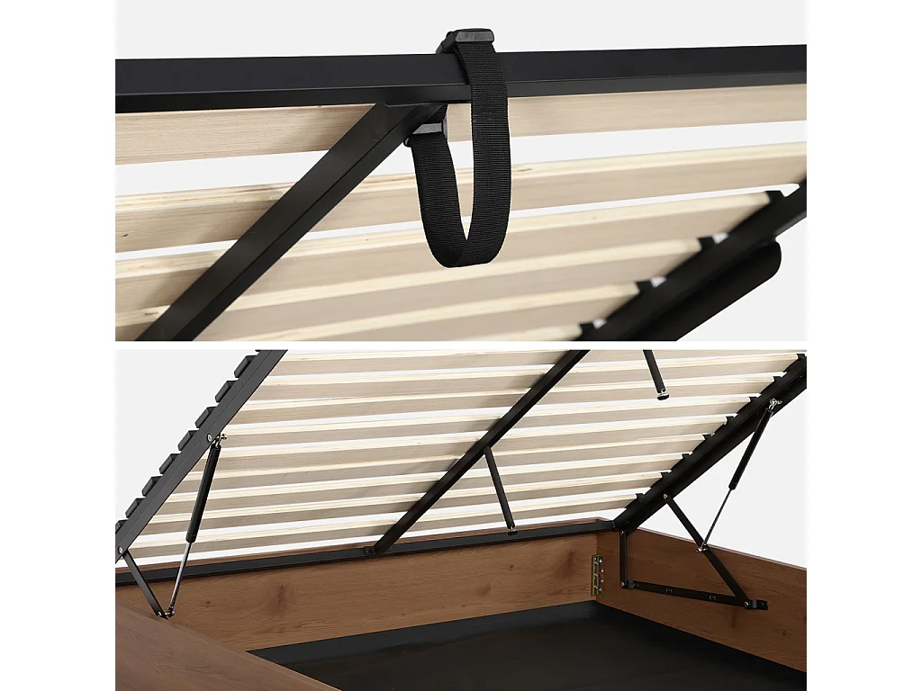 Cama con cajón y somier de láminas 160x200cm,  decorado en madera