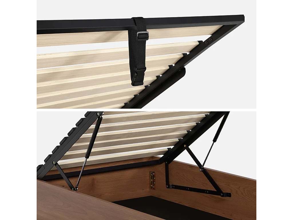 Letto contenitore con rete a doghe 90x190cm decorazione legno, noce