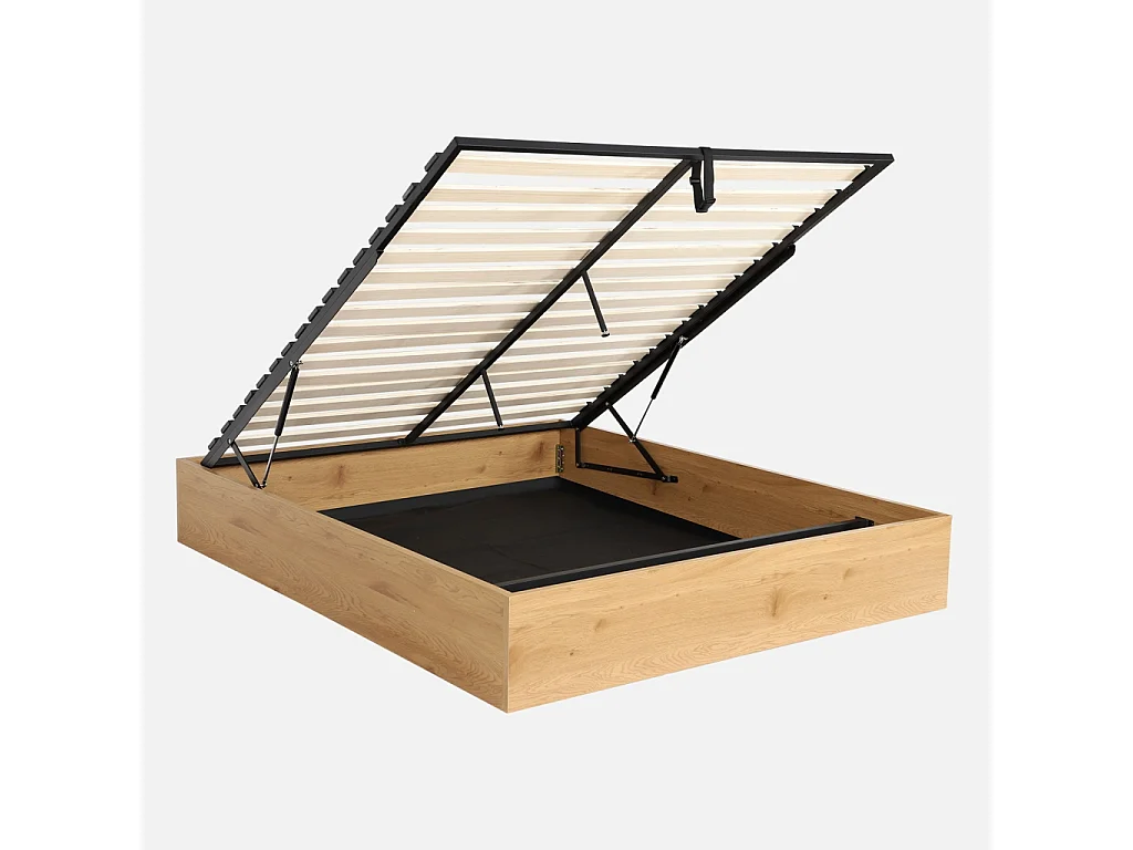 Cama con cajón y somier de láminas 160x200cm,  decorado en madera