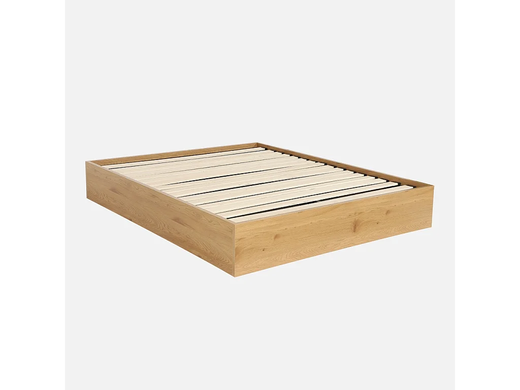 Cama con cajón y somier de láminas 160x200cm,  decorado en madera