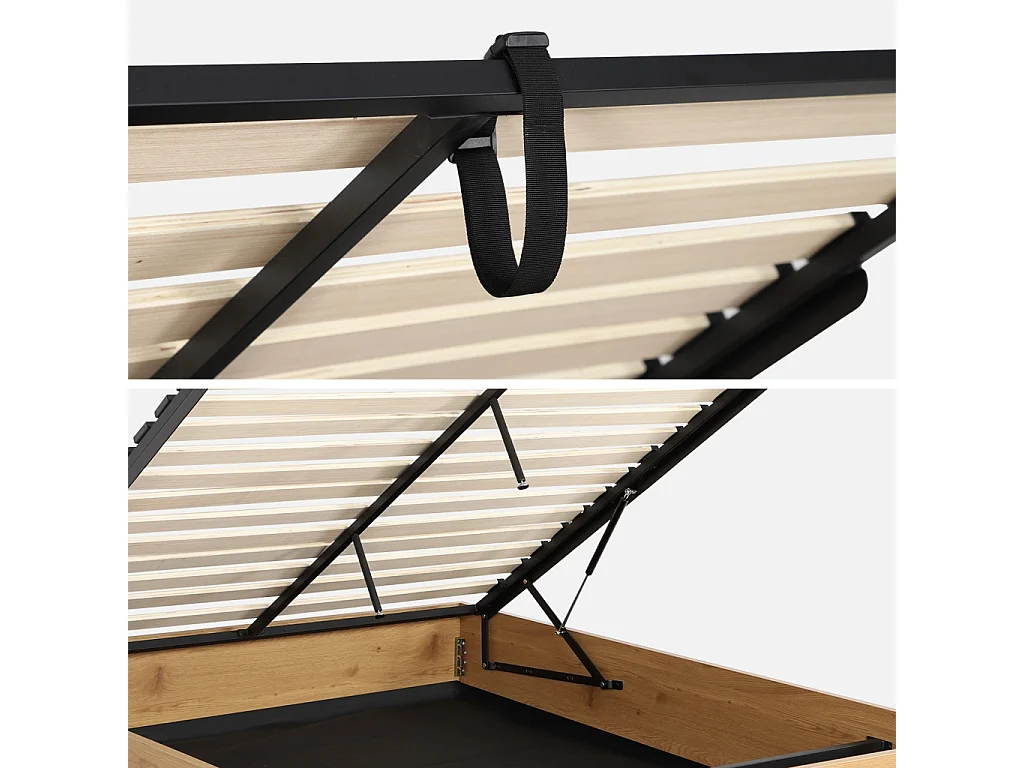Cama con cajón y somier de láminas 160x200cm,  decorado en madera