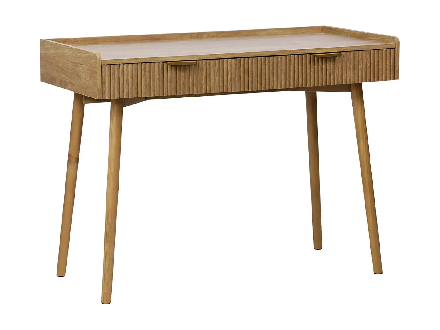 Bureau décor bois de manguier rainuré 2 tiroirs - 110 x 55 x 79.5 cm - Celian