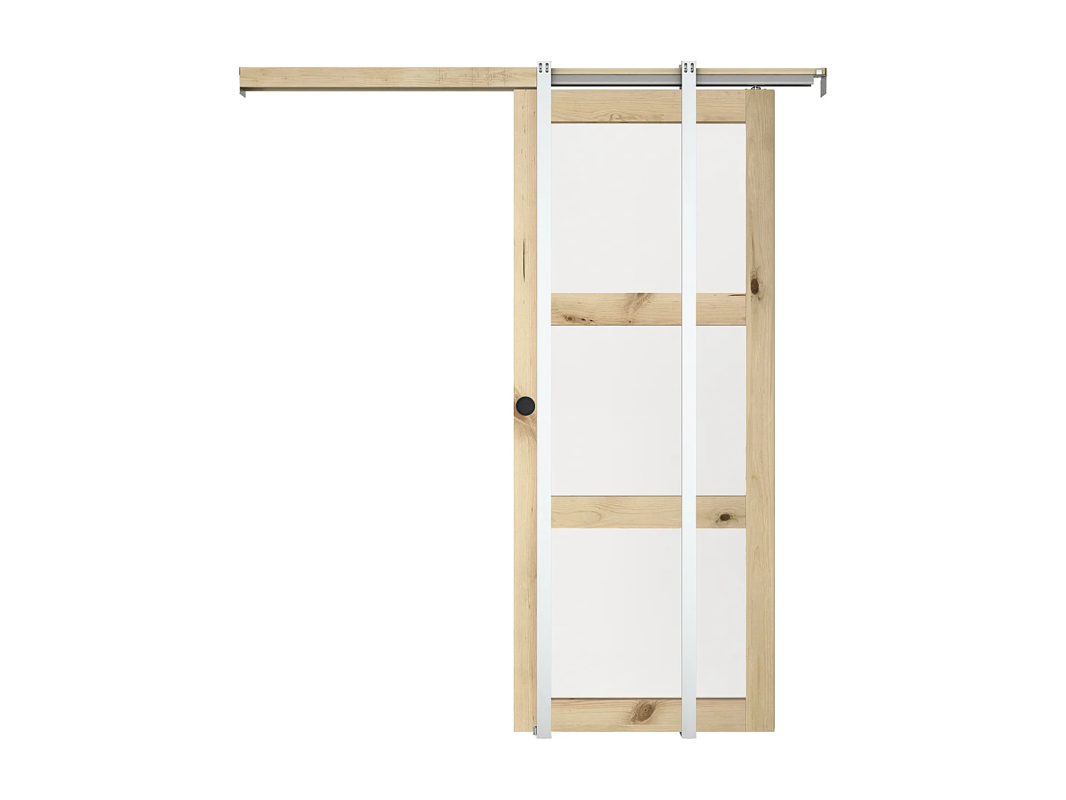 Schuifdeur met inbouwsysteem in hout en gehard gematteerd glas - 3 ramen - H 205 x B 63 cm - II - ACOSTA