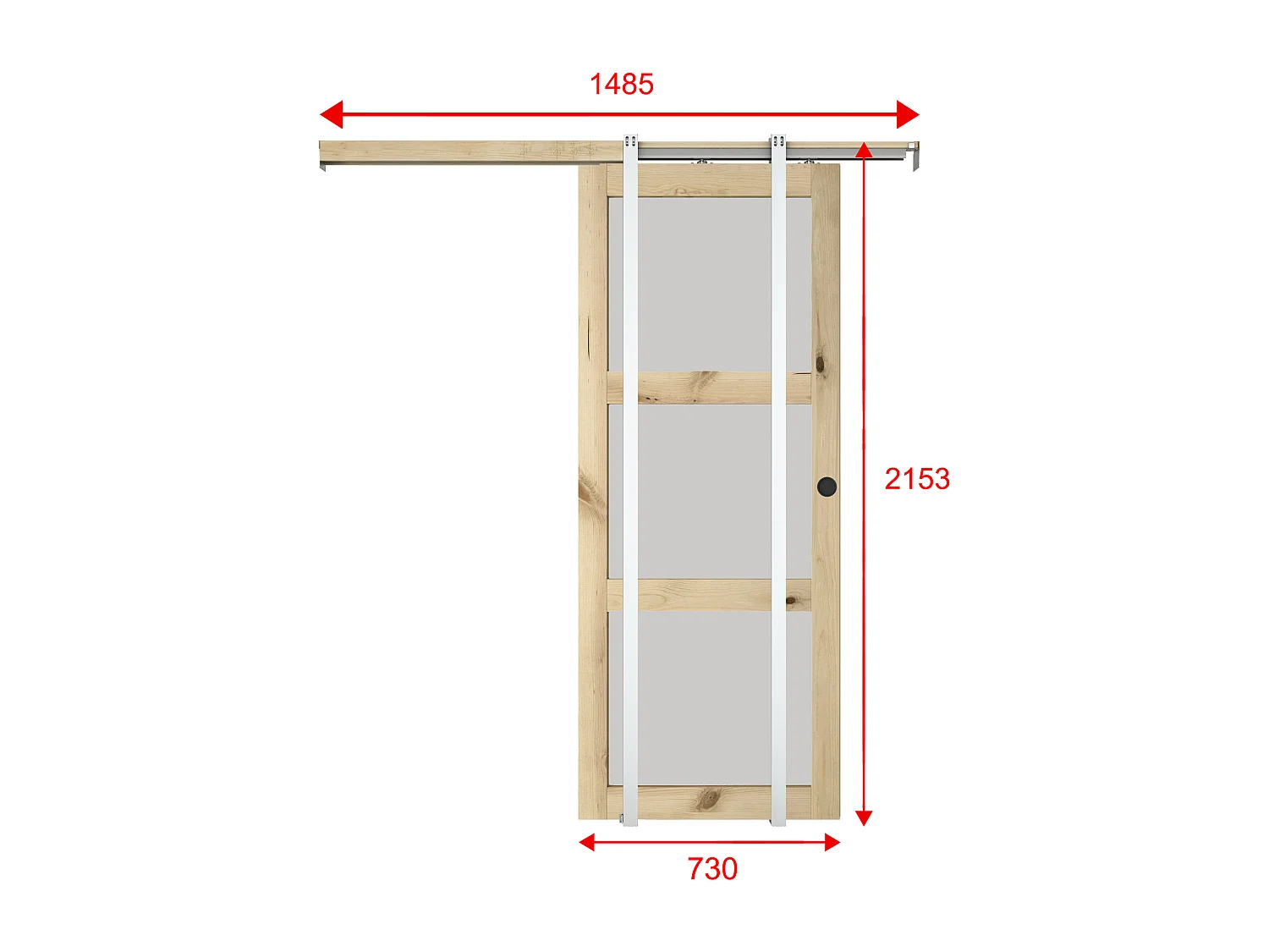 NEW Porte coulissante avec système à galandage en bois et verre trempé dépoli - 3 fenêtres - H205 x L73 cm - ACOSTA II