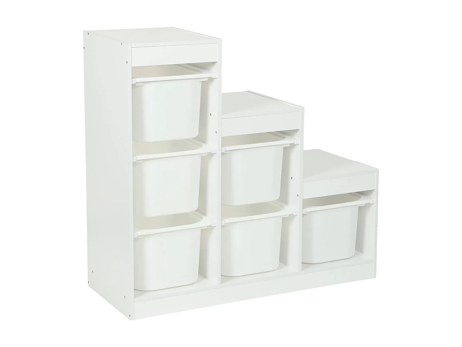 Meuble de rangement enfant escalier 6 bacs de rangement décor bois blanc - Sora