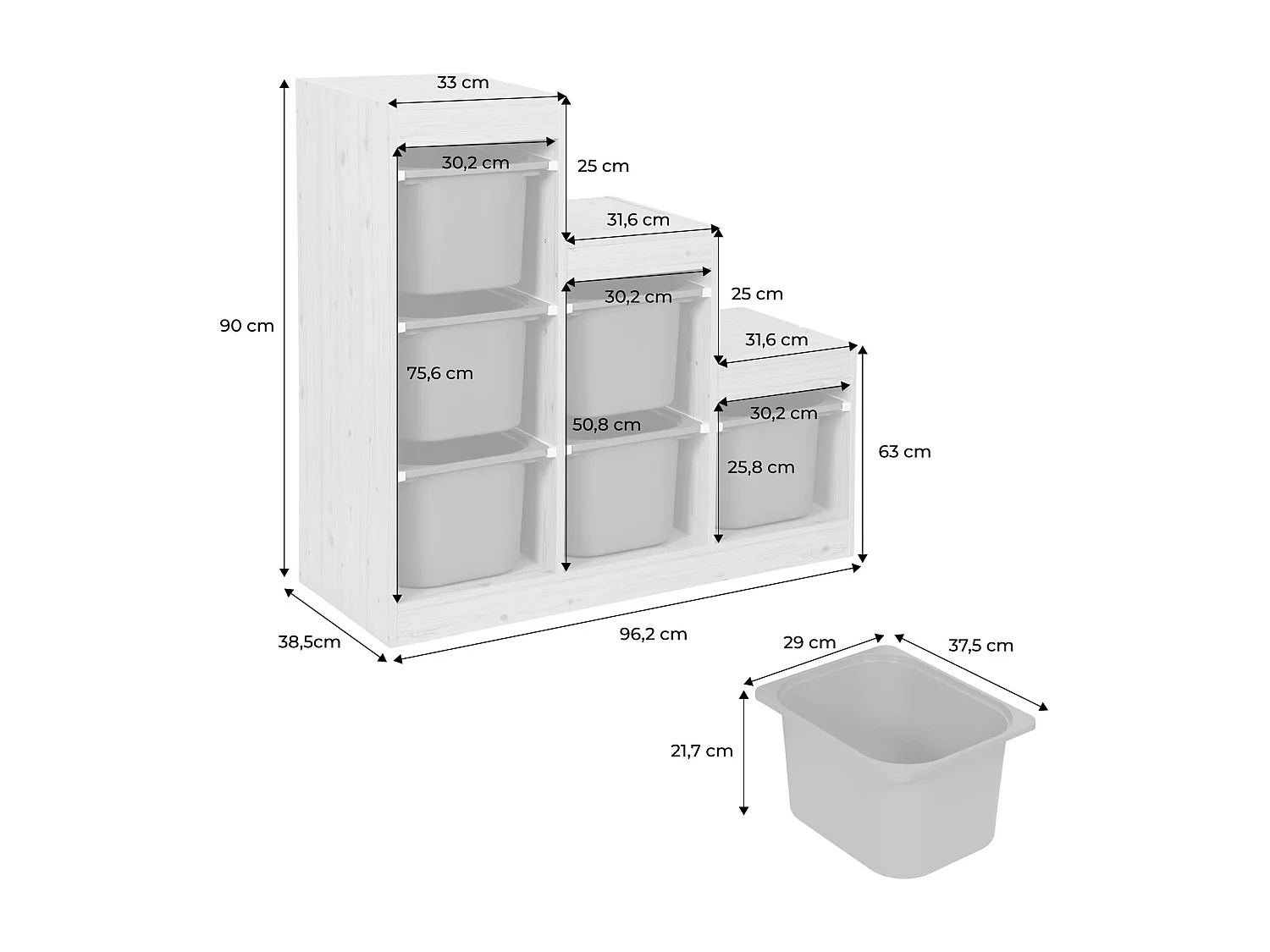 Meuble de rangement enfant escalier 6 bacs de rangement décor bois blanc - Sora
