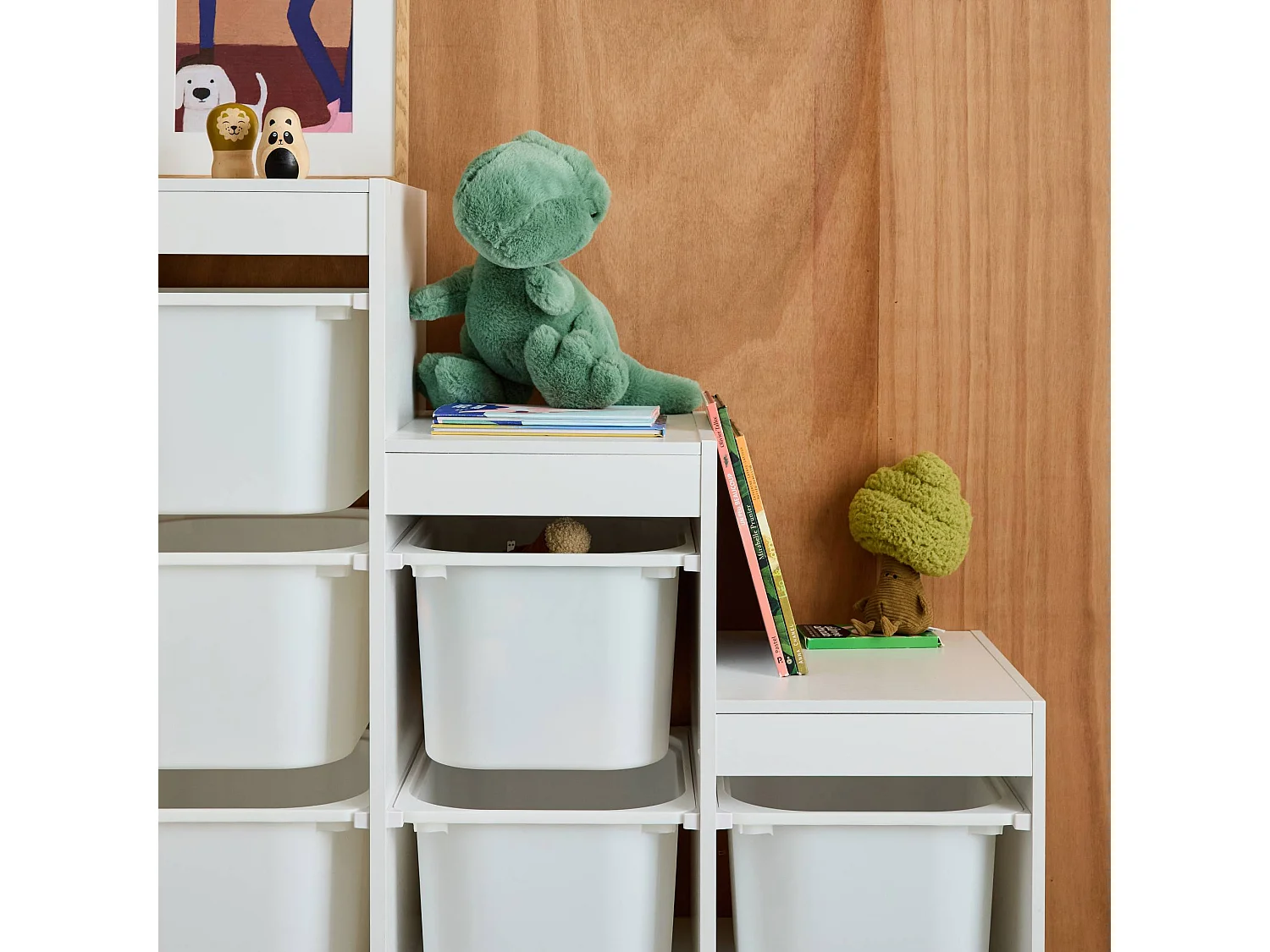 Meuble de rangement enfant escalier 6 bacs de rangement décor bois blanc - Sora