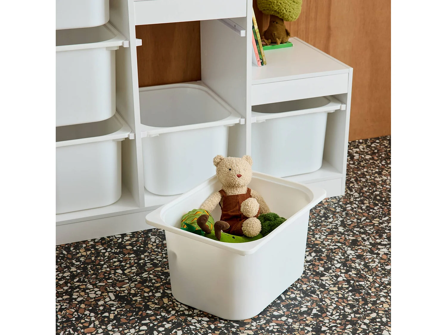 Meuble de rangement enfant escalier 6 bacs de rangement décor bois blanc - Sora