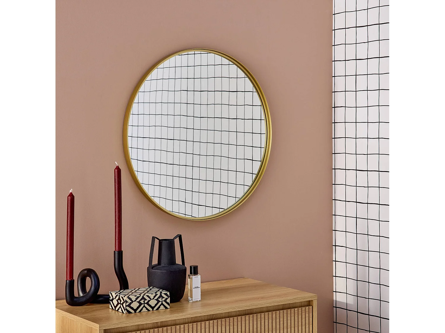 Espejo redondo de metal decorativo de pared, 60cm oro