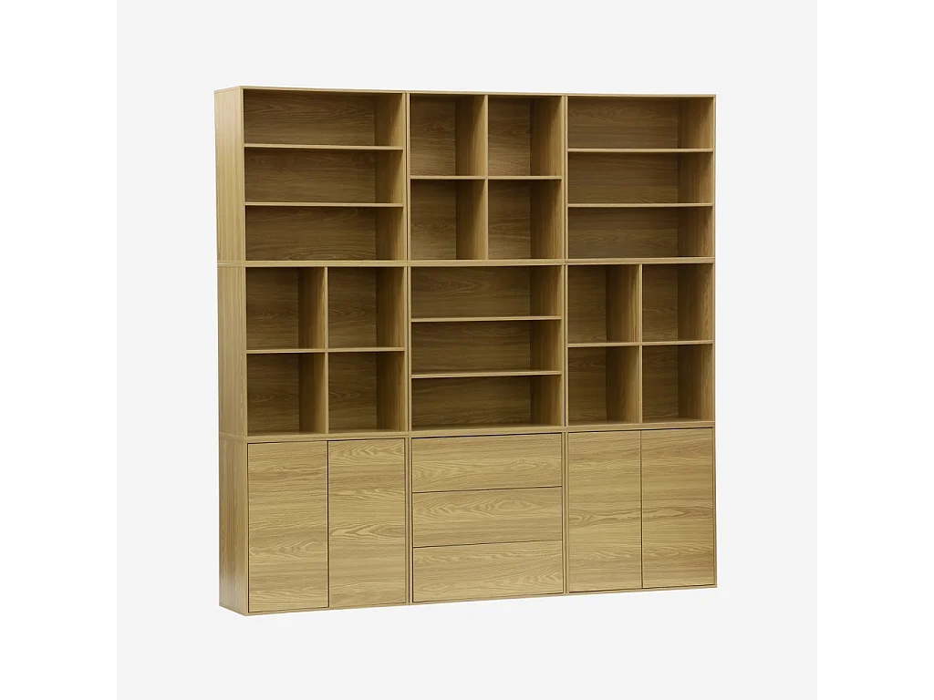Kit estantería o biblioteca modular con 9 secciones roble