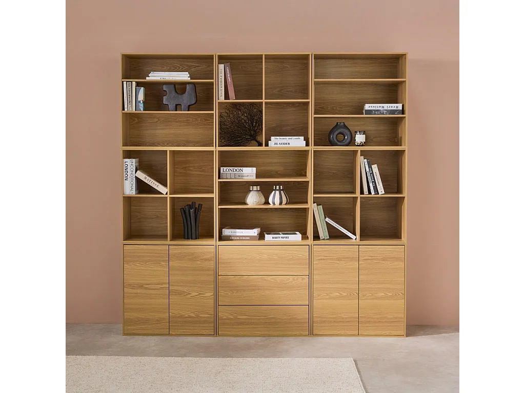 Kit estantería o biblioteca modular con 9 secciones roble