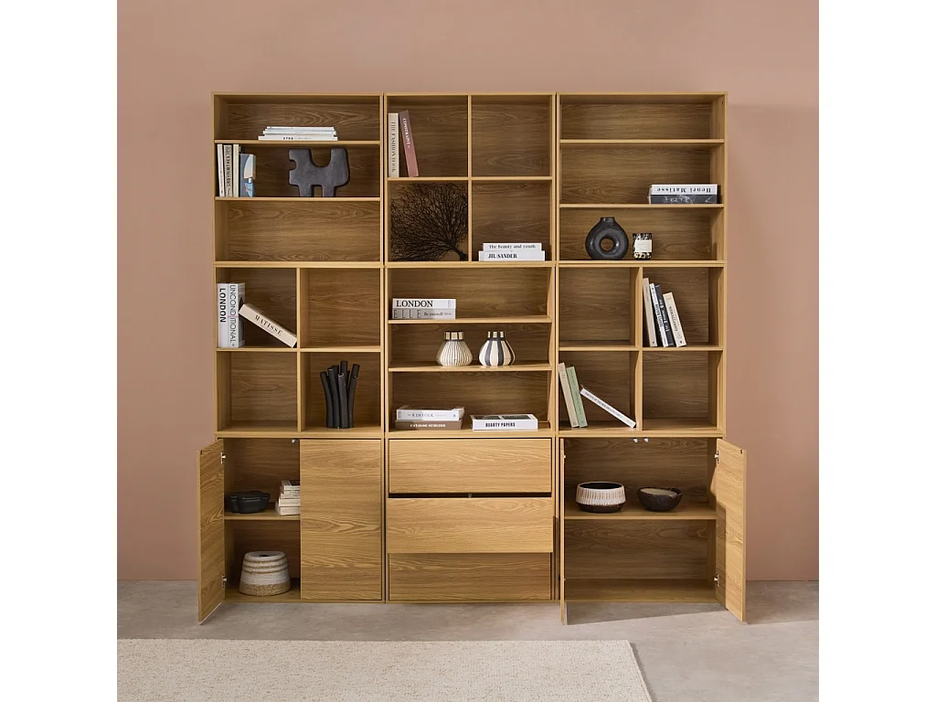 Kit estantería o biblioteca modular con 9 secciones roble