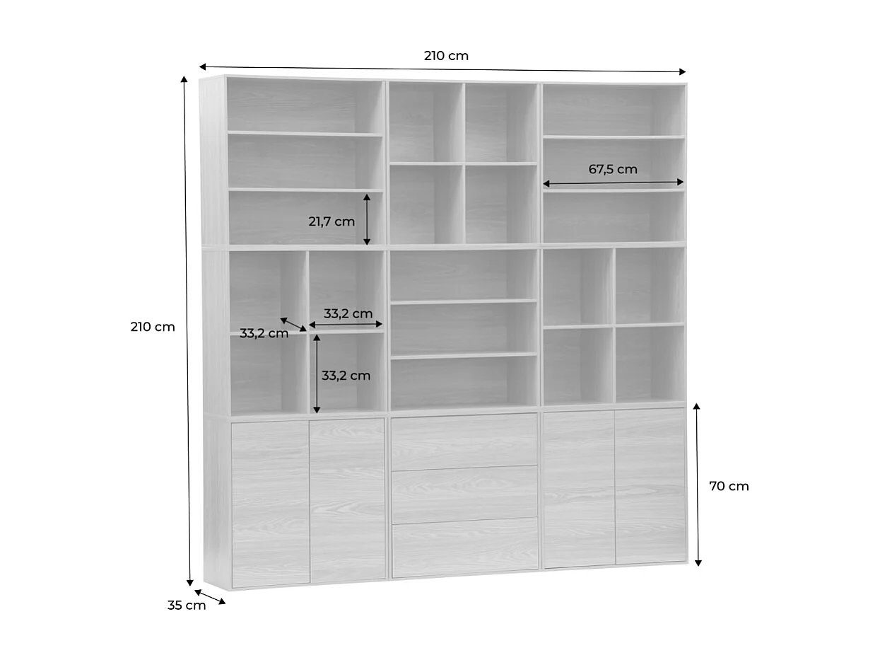 Kit estantería o biblioteca modular con 9 secciones roble