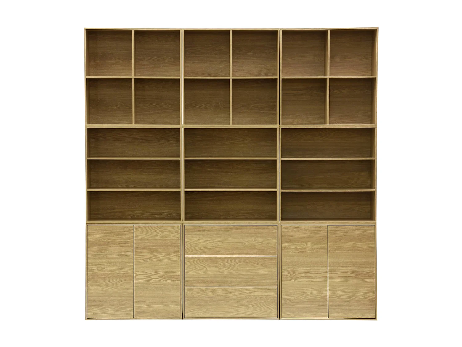 Kit estantería o biblioteca modular con 9 secciones roble